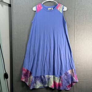 LOGO by Lori Goldstein Dress with Tie-Dye Hem Gemstone Blue Petite Small